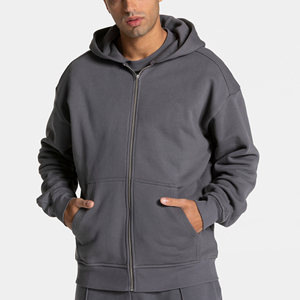 High Street Casual Loose Fit <b>Men's</b> Oversized Embossed Zip-Up Hoodie Winter Windproof Eco-Friendly Cotton Blend Fleece - Product Image 3