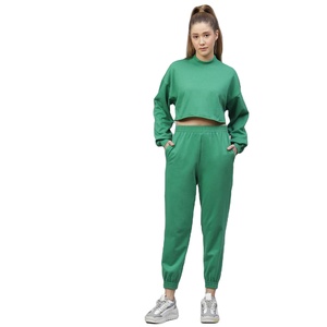 Conjuntos de ropa de invierno de dos piezas para mujer, Tops cortos y sudaderas con capucha de colores sólidos, pantalones de chándal, conjuntos de chándal de 2 uds ecológicos - Product Image 1