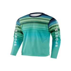 T-shirt de protection solaire à manches longues et col rond pour homme, respirant, design rayé coloré pour la salle de sport et la protection solaire en plein air - Product Image 1
