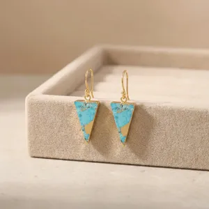 Gold Electroplated Blue Mohave Copper Turquoise Triangle Dangle <b>Earrings</b> Handmade Geometric Elegant Drop <b>Earring</b> Fashion Jewelry - Product Image 4
