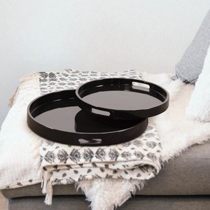 Bandeja circular grande lacada en negro, bandejas decorativas para servir alimentos, accesorios para el hogar, utensilios de cocina hechos en Vietnam. - Product Image 4