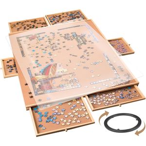 Tavolo per Puzzle in Legno da 1500 Pezzi con 6 Cassetti, Organizzatore Rotante per Puzzle 34x26 Pollici, Accessori per Puzzle, Copertura per Tavolo - Product Image 1