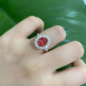 Anillo de Halo con Diamante Ovalado Rojo de Lujo, Oro Sólido, Joyería para Fiestas y Bodas, Regalo para Mujer - Product Image 6