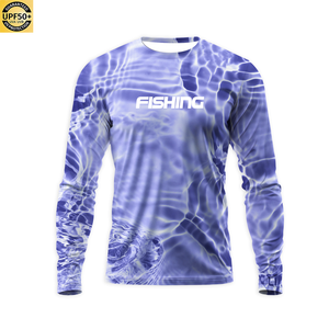 Camisa de Pesca de Manga Larga para Hombre, Estampado Azul Agua, UPF50+, Protección UV, Poliéster, Tipo Pullover - Product Image 4