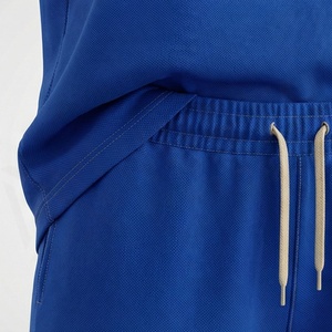 Conjunto de 2 Piezas de Punto Azul Unisex, Camiseta de Manga Corta con Cuello Redondo y Pantalones Cortos por Encima de la Rodilla, Estampado Geométrico, Casual, Primavera Verano - Product Image 5