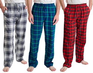 <b>Men's</b> Plaid <b>Flannel</b> <b>Pajama</b> Pants Elastic Waist Drawstring Button Casual Lounge Bottoms - Product Image 1