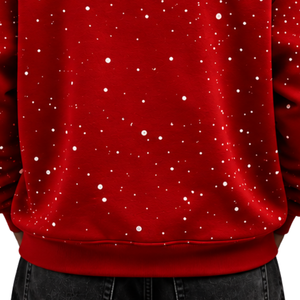 <b>Red</b> White Speckled Print Men <b>Hoodie</b> Heavyweight Pullover Sweatshirt Long Sleeve Drawstring Hood Kangaroo Pocket Streetwear - Product Image 6