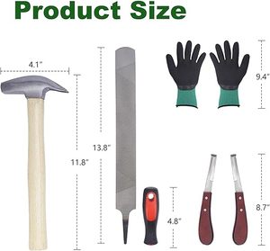 Kit de herramientas para el cuidado de pezuñas de caballo con martillo de herrador, alicates, lima, cuchillo y cepillo para el recorte de herraduras, juego de herramientas para el cuidado de herraduras, cuchillo para pezuñas - Product Image 4