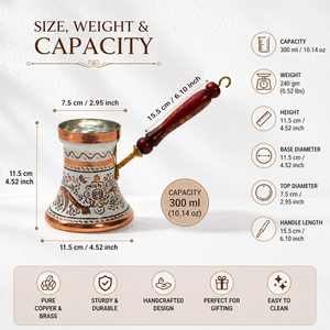 Cafetière turque artisanale en cuivre Cezve Ibrik avec poignée en bois, pour café arabe et grec, finition émaillée, chauffe-thé et expresso - Product Image 6