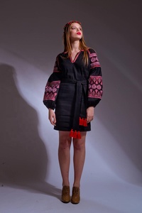 2024 Vestido corto informal negro para adultos mujeres bordado cintura Natural cremallera y borla decoración de talla grande - Product Image 2