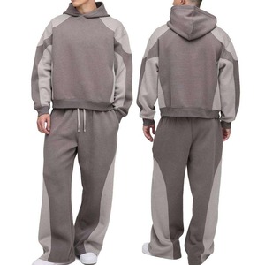 Survêtement à capuche gris et noir pour homme, avec blocs de couleur, manches longues, décontracté, avec poches latérales, taille élastique, pour l'automne - Product Image 2