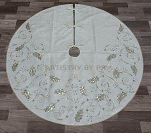 Custom Embroidered Velvet <b>Christmas</b> <b>Tree</b> Skirt Luxury Beaded Xmas <b>Tree</b> Mat Handmade Holiday Party Decoration - Product Image 2