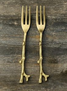 Fourchette de luxe artisanale en laiton pur finition mate style branche pour la table - Product Image 6