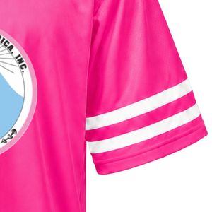 เสื้อเจอร์ซีย์กีฬาคอวีปักลายตราสัญลักษณ์แจ็คแอนด์จิลสีชมพูร้อนแรง แขนสั้น แถบสีขาว เสื้อทีมกีฬา ชุดยูนิฟอร์ม - Product Image 4