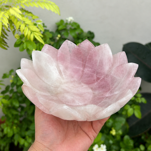 Cuenco de Cuarzo Rosa Tallado a Mano Estilo Art Deco, Centro de Mesa de Cristal con Flor de Loto de 8 Pulgadas, Plato Decorativo Grande de Piedras Preciosas para Bodas y Diwali - Product Image 5