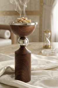 Quemador de Bakhoor Decorativo con Acabado de Madera y Recipiente de Acero Inoxidable, Porta Incienso Árabe para Aromatizar el Hogar - Product Image 4