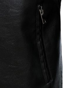 <b>Men</b>’s Black Leather <b>Biker</b> <b>Jacket</b> with Asymmetrical Zip, Lapel Collar, Chest Pocket and Modern Slim Fit - Product Image 4