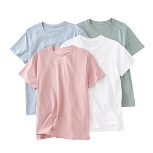 Logo personnalisé femmes O cou t-shirts contraste à manches courtes hauts coton fait couleur unie teint femmes O cou t-shirts - Product Image 1