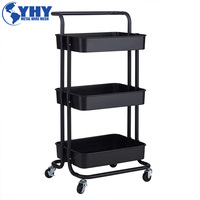 Support de rangement d'angle de salle de bain en métal noir de type debout chariot de rangement utilitaire en métal de cuisine domestique avec roues universelles