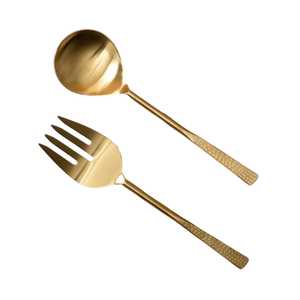 Ensemble de cuillères et fourchettes de service en acier inoxydable texturé finition or pour la restauration et l'hôtellerie – Meilleur prix - Product Image 5