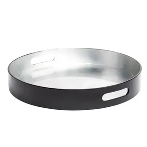 Matt <b>Black</b> Finished Round Shape <b>Tray</b> Home Hotel Food And Drinks <b>Serving</b> use metal <b>Tray</b> With handle - Product Image 1