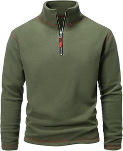 Sweat-shirt d'hiver long pour homme, sportif, écologique, imperméable, 350g, 100% coton molletonné, col roulé, fermeture éclair quart, coupe ajustée - Product Image 3