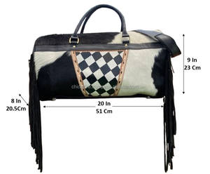Bolsas de estilo a cuadros personalizadas OEM al por mayor para equipaje de viaje de lona duradera de cuero de vaca con flecos unisex Weekender Tooled - Product Image 2