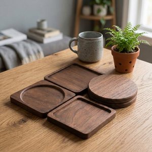Custom Logo Black Walnut <b>Tea</b> Cup Mat Insulation Pad Creative Square Round Solid Wooden Coaster - Product Image 1