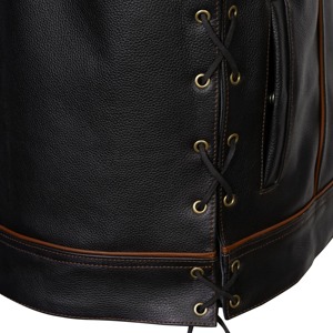 Gilet de motard en cuir véritable écologique pour homme, col montant, empiècements matelassés, poches, motif cachemire, fermeture éclair, vêtement d'extérieur hiver - Product Image 3