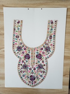 Honey Lace Fashionable Women's Embroidered Neck Patches Detailed Floral Threadwork Lightweight Summer <b>Sequins</b> Organza Party Wear - Product Image 3