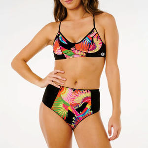 Conjunto de Bikini de 2 Piezas para Mujer con Estampado Tropical Personalizado al por Mayor, Traje de Baño de Cintura Alta con Espalda Cruzada, Servicio OEM - Product Image 6