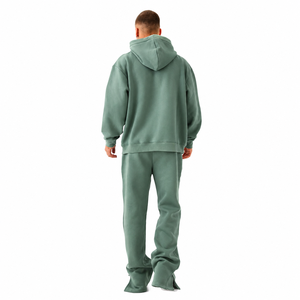Conjunto Deportivo Verde Claro con Capucha, Corte Holgado, Color Sólido, con Bolsillos Laterales, Transpirable, Estilo Casual para Otoño - Product Image 1
