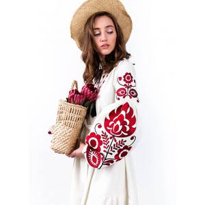 Robe longue tunique ukrainienne à col en V brodée, imprimée à la main, à manches longues, pour femme, nouveau design - Product Image 4