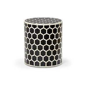Royal Chevron bone inlay <b>table</b> Featuring a unique hexagonal shape and a subtle black <b>white</b> color a seat or a <b>side</b> for home decor - Product Image 6