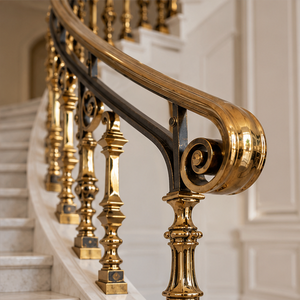Barandilla de latón con diseño de volutas para escaleras de hoteles de lujo, villas e interiores arquitectónicos grandiosos - Product Image 1