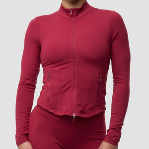 Veste de sport à manches longues pour femme, hiver, chaude, extensible dans quatre directions, respirante, haut de sport zippé, vêtements de fitness, vêtements de sport, yoga - Product Image 1