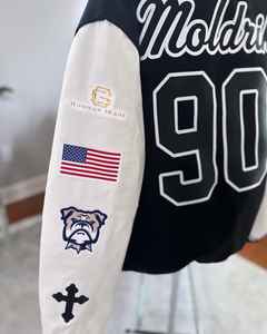 Personalized Embroidered Vintage <b>Patchwork</b> Winter Waterproof Wool Body Leather Sleeves Letterman Varsity <b>Jacket</b> - Product Image 4