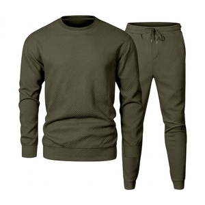 Ensemble de survêtement pour homme à col rond, couleur unie, manches longues, en polyester, vêtements décontractés, coupe régulière, pantalon à cordon de serrage, automne - Product Image 5