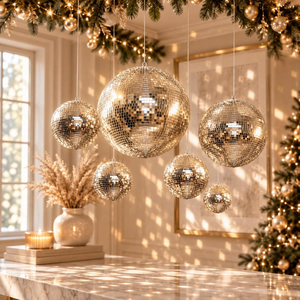 Jumbo Silver Disco <b>Ball</b> with Hanging Ring for Easy Installation Huge <b>Mirror</b> <b>Ball</b> Reflective Mosaic Party Decoration Event Venue - Product Image 4