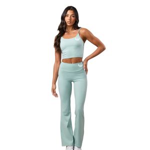 Leggings de Yoga para Mujer, Color Verde Menta, Corte Acampanado, Cintura Alta, Elásticos, Pantalones Deportivos, Ropa Deportiva para Gimnasio - Product Image 1