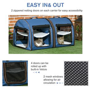 39\" Portable Cat Kennel Travel Dog <b>Crate</b> with Two Compartments Soft Cushions and <b>Storage</b> Bag Soft Sided Pet Carrier - Product Image 5