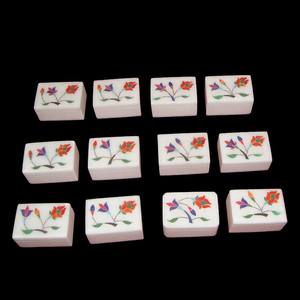 Coffret à bijoux en marbre d'albâtre avec incrustation florale en nacre |   Petites boîtes à bijoux, à bagues et à cadeaux |   Coffret cadeau Ramadan - Product Image 1