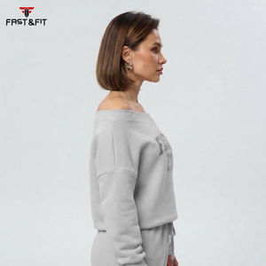 High Quality Custom Designed Women's <b>Off</b>-<b>Shoulder</b> Long Sleeve Plus Size <b>Sweatshirt</b> Anti-Wrinkle Breathable with Front Logo Print - Product Image 6