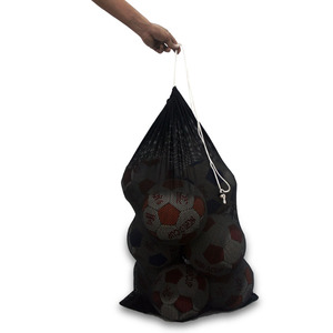 Sac de rangement pour ballons de sport en maille noire TSFI TSF-BC12, organisateur d'équipement à cordon, durable, grande capacité, toile, entraînement de football - Product Image 2