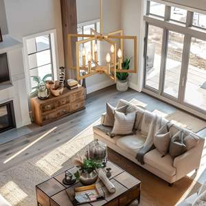 Lustre géométrique doré moderne à 6 lumières, luminaire suspendu en métal industriel de 22 pouces pour salon, salle à manger, cuisine - Ampoule - Product Image 4