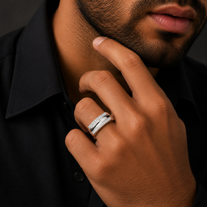 Namivaa 925 Sterling Silver Double Bar Pave <b>Open</b> Band <b>Ring</b> Men Minimalist Wedding Party Daily Wear Jewelry Gift - Product Image 1