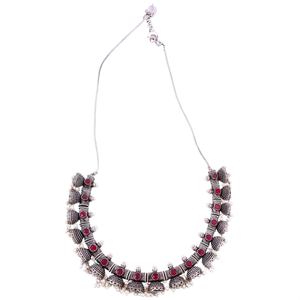 Oxidised Silver <b>Ruby</b> Stone <b>Necklace</b> Set - Product Image 2