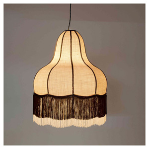 Lampe suspendue en velours vert émeraude avec longue frange à pampilles, abat-jour en tissu festonné de luxe, lustre de plafond rétro - Product Image 6