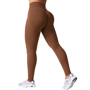 Custom Logo Mid Waist Elastic Waist Seamless Eco-Friendly Breathable Plus Size Full Length Gym <b>Booty</b> Lifting Yoga Leggings - Product Image 5
