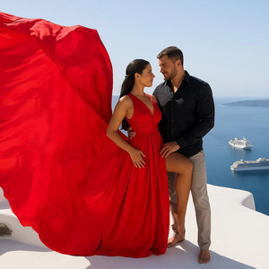 Vestido Rojo Lujoso para Sesión de Fotos en Santorini, Grecia, Vestido Largo de Satén, Estilo Infinity, Multiusos, Tipo Maxi - Product Image 2